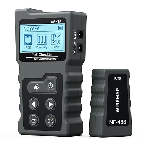 Noyafa Netzwerktester mit LCD-Display, Netzwerk Kabeltester mit POE-Funktion zur Überprüfung des Kurzschluss, Quer & Unterbrechungszustandes von Cat5/Cat6 Netzwerkkabeln, Spannungs & Stromtest, NF-488 - Cheap-Us