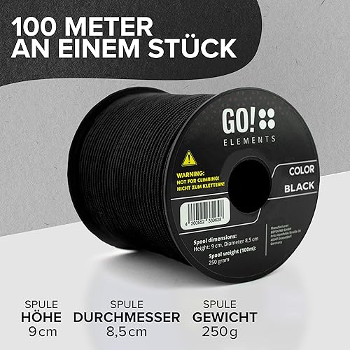 GO!elements Paracord 2mm Seil aus reißfester Nylonschnur - Paracord 100 Typ I Survival Schnur - Reißfest bis 45kg - geeignet als Allzweckseil, Reepschnur, Kordel, Maurerschnur - Cheap-Us