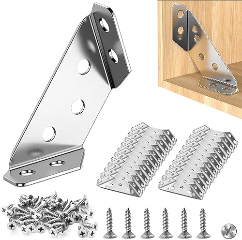 12 Stück Eckverbinder Edelstahl Dreiecksstütze Winkelverbinder Möbelbau Winkel Metall Eckwinkel Dreieck Form Ecke Klammer Mit Schraube, Möbelwinkel Metallwinkel für Holz Möbel Schrank Tisch Stuhl - Cheap-Us