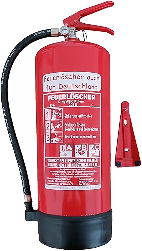 Brandengel® Feuerlöscher 12kg ABC Pulver mit Manometer EN 3, Wandhalter, Messingarmatur Sicherheitsventil, Kunststoffstandfuß, Pulverlöscher (Mit Prüfnachweis u. Jahresmarke) Gewerbe, Industrie, Büro - Cheap-Us