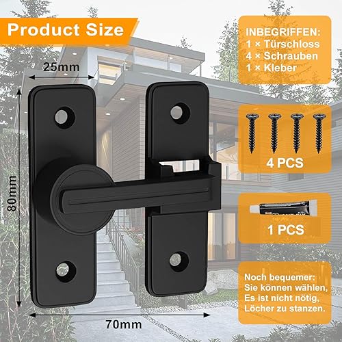 Schiebetürschloss, 180° Riegelschloss, Ohne Bohren for Türverriegelung Innen, Schiebetür Schloss, Vorhängeschlossverschlüsse für alle Innen- und Außentüren Geeignet (Schwarz-180°) - Cheap-Us