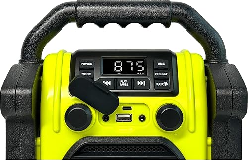 BR 230 BT, Baustellenradio Bluetooth - Neongelb/Offwhite - Silva Schneider - Digitales PPL Radio, 100 Watt, IP55 Staub- & Wasserdicht, 4000 mAh Akku, USB-Ladefunktion, Taschenlampe & Alarm - Cheap-Us