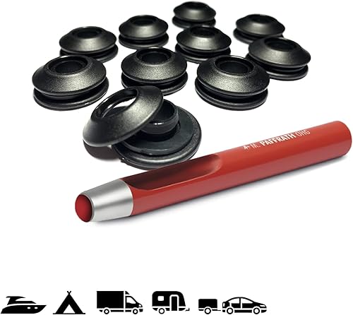 50 Stück AWAPRO Kunststoff Ösen Schwarz + 1 Rundlocheisen 13mm Set - Ideal für Bootsplanen, Poolfolie, LKW Planen etc. - Cheap-Us