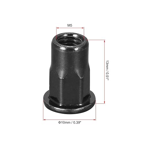 sourcing map M5 Nietmuttern, Gewinde, halber Sechskant, Karbonstahl, verzinkt, Flachkopf, Gewindeeinsatzmutter schwarz, 20 Stück - Cheap-Us