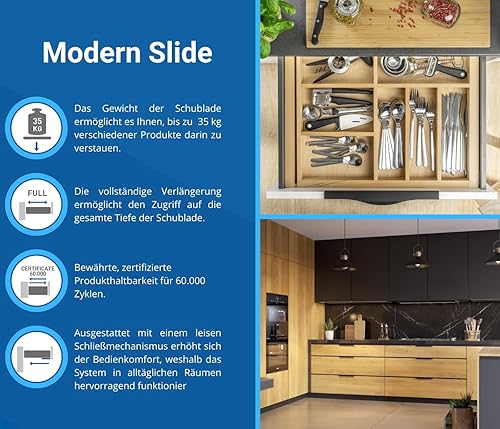 GTV - Unterflurführungen 1 Paar Schubladenauszüge mit Soft Close System - Schubladenschienen Selbsteinzug - Modern Slide mit Dämpfung, Vollauszug, 350 mm, Belastbar bis 35 Kg - Cheap-Us