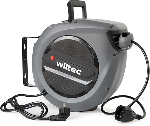 Wiltec Kabeltrommel 15 m + 1,5 m, automatischer Kabelaufroller 1500-3200 W, Verlängerungskabel Trommel 180° Halterung, robuste Kabel Trommel - Cheap-Us
