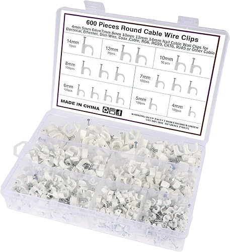 Kinsinder 600 Stück Kabelschellen Nagelschellen, Kabelklemmen mit Nage Kabelclips Kabelhalter 4mm 5mm 6mm 7mm 8mm 10mm 12mm 14mm Kabelschellen Befestigungen Wand für Netzwerkkabel (Weiß) - Cheap-Us