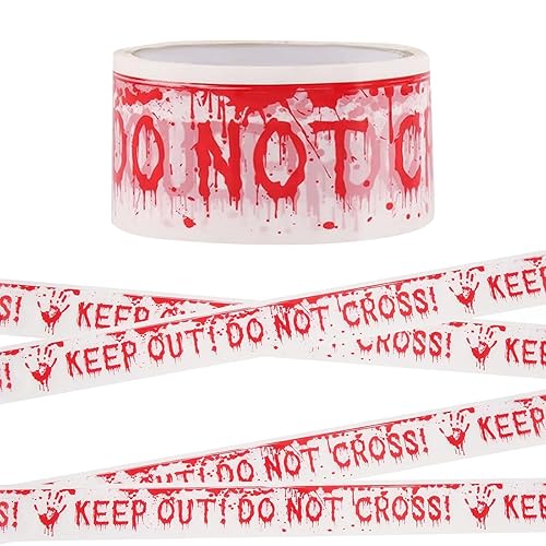 KHDULQ 4.8 * 25M Absperrband,Rot Weiß Flatterband Deko Vorsicht Glas Klebeband Warnband Warnings Tape Horror Gruselige Caution Signalband zur Abgrenzung von Sicherheitsbereichen - Cheap-Us