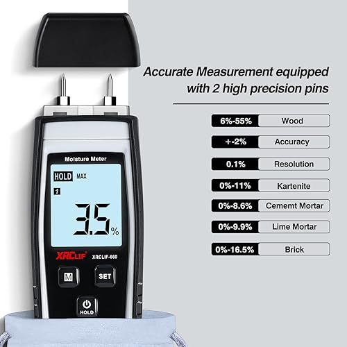 Digitales Feuchtigkeitsmessgerät Wand, XRCLIF Handgerät holzfeuchtemessgerät, Feuchtemessgerät für Lecks, Brennholz, Mauerwerk, feuchte Feuchtigkeit, Zementmörtel, Detektor mit LCD(Gelb) - Cheap-Us