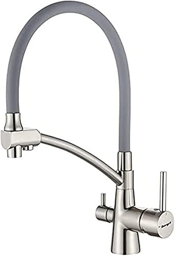 Ibergrif M22128-2 - 3 Wege Küchenarmatur, Spültischbatterie mit Schwarz Flexibler Auslauf und Brause, Wasserhahn Küche, Chrom, Silver - Cheap-Us