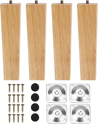 INMOZATA Möbelfüße Holz 4 Stück 10cm Tischbeine Vierkant Möbelbeine aus Eiche mit Montageplatten Schrauben und Fußpolster für Schrank Sofa Couchtisch Natürliche Farbe - Cheap-Us
