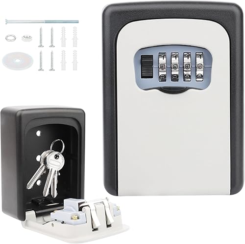 Schlüsseltresor Wandmontage Wetterfest - Schlüsselsafe 4 Stellig, wasserdicht und rostfrei schlüsselkasten, Schlüsselkasten mit Zahlencode Robust, für ersatz hau schlüssel, garagen, Schule, büro - Cheap-Us