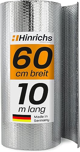 Hinrichs Isolierfolie Dämmfolie 10m x 60cm – Thermofolie für Fenster, Auto, Camping oder Pool – Perfekt als Wärmedämmung, Kälteschutz und Verdunklung - Beidseitig beschichtet - Cheap-Us