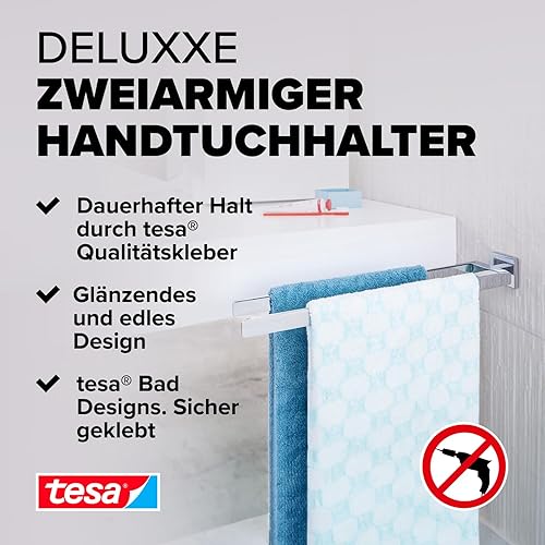 tesa DELUXXE Eck-Duschablage, verchromt - Duschkorb zur Wandbefestigung ohne Bohren, inkl. Klebelösung - 220mm x 55mm x 150mm - Cheap-Us