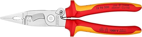 KNIPEX Elektro-Installationszange isoliert mit Mehrkomponenten-Hüllen, VDE-geprüft verchromt 200 mm 13 96 200 SB - Cheap-Us