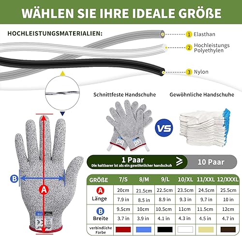 AmzFirst 2 Paar Level 5 Schnittschutzhandschuhe kinder 8 jahre, schnitzhandschuhe für kinder 7 jahre, lebensmittelecht, schnitthandschuhe küche 9 jahre, (Geeignet für 7-9 Jährige), Größe 5/XXS - Cheap-Us