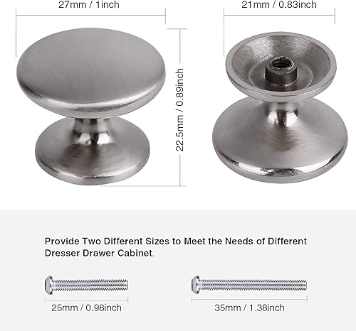 BIGLUFU Runden Schrankknöpfe, 12 Stück Silber Möbelknöpfe, 23 * 27mm Messing Schrankgriffe mit Schrauben für Kleiderschrank, Kommoden, Schubladen - Cheap-Us