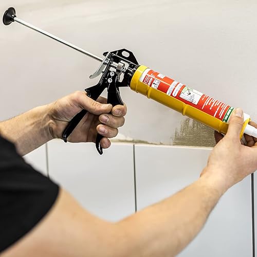 HARDY WORKING TOOLS Silikonpresse, Kartuschenpistole mit einem ergonomischen Griff, Kartuschenpresse 300ml, Silikonspritze mit Reinigungspin, leichte Silikonpistole, Serie 15, A2050-150400, Gelb - Cheap-Us
