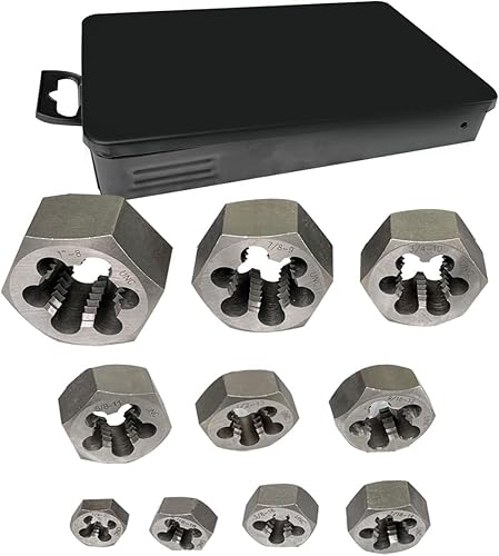 NPT-Rohrschablonen-Set, 1/4 Zoll, 5/16 Zoll, 3/8 Zoll, 7/16 Zoll, 1/2 Zoll, 9/16 Zoll, 5/8 Zoll, 3/4 Zoll, 7/8 Zoll und 1 Zoll, Umgewinde, Karbonstahl, schwarze Box mit Griff - Cheap-Us