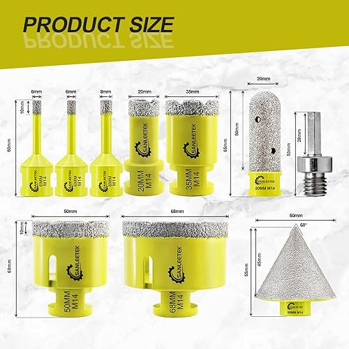 SANLEETEK Diamant Fliesenbohrer Set 9 Stücke (6/6/8/20/25/35/50mm+35mm Diamant Fasenbohrer+Dreikant Schaftadapter) Diamant Lochsäge für Keramische Fliesen Porzellan Marmor Granit M14 Gewinde - Cheap-Us