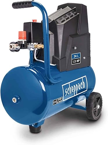 Scheppach Druckluft Kompressor HC30ox | ölfrei & langlebig | 1100W Motorleistung | 24L Kessel mit max. 8 bar Druck | 200l Luftleistung | inkl. Fahrvorrichtung, Druckminderer & Schnellanschlusskupplung - Cheap-Us