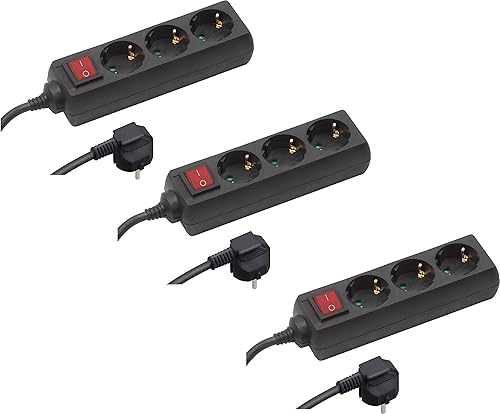 Meister Steckdosenleiste 3-fach-3er-Set-1,4 m Kabel-schwarz-Kunststoffleitung-IP20 Innenbereich-Schalter/Steckerleiste/Mehrfachsteckdose/Tischsteckdose/Tido 3-Fach / 7430600, 250 V, schwarz - Cheap-Us
