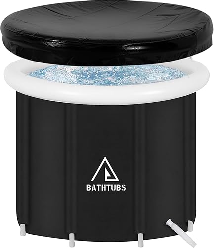 Faltbare Eisbad Badewanne 80cm Large Aufblasbare Badewanne Erwachsene Eisbaden Tonne Freistehende Ice Tub Mobile Badewanne Eisfass für Outdoor Eisbad Dusche Spa Soaking Shower (∅80x65cm-Schwarz) - Cheap-Us