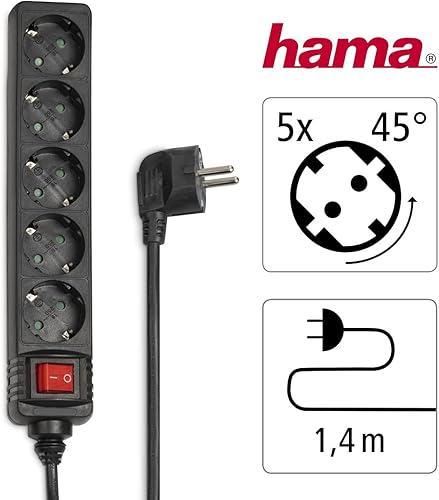Hama Steckdosenleiste 5-fach (Mehrfachsteckdose 1,4m, inkl. Schalter, erhöhter Berührungsschutz, Steckplätze um 45 Grad gedreht, Steckerleiste GS geprüft) weiß - Cheap-Us