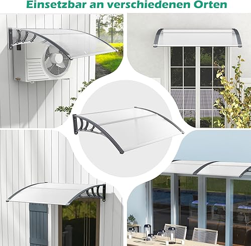 RELAX4LIFE Vordach für Haustür, Überdachung aus Polycarbonat & Aluminium, Türvordach für Sonnenschutz Regenschutz Windschutz, Pultvordach für Tür Eingang Hauseingang (122 x 99 cm,Transparent) - Cheap-Us