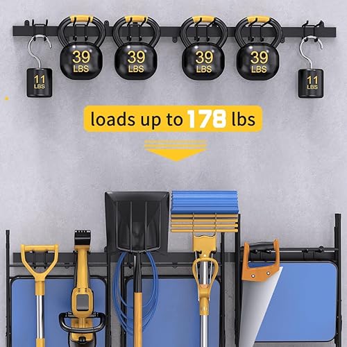 Bomclap Garagen Gerätehalter 46 inch, Metall Wandhaken 12 Haken Werkzeugregal Wand Werkzeughalter für Garagen Keller Werkstatt Besen Rechen Werkzeug Organizer (Schwarz-) - Cheap-Us