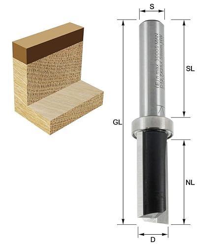ENT 11702 Bündigfräser HW für Milescraft Zinkenschablone, Schaft (S) 8 mm, Durchmesser (D) 12,7 mm, NL 25 mm, SL 32 mm, GL 62 mm, Z2+1, mit Kugellager am Schaft - Cheap-Us