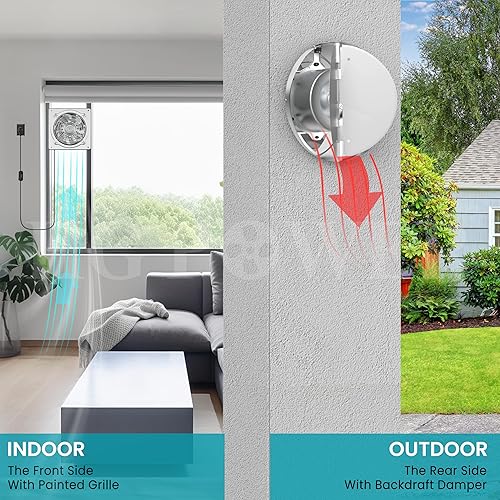 HG Power Abluftventilator 150mm Badlüfter Leiser 525m³/h mit Rücklaufklappe Leistungsstarke Metall Wandventilator mit EU-Stecker für Küche Badezimmer Garage Untergeschoss, Silber - Cheap-Us