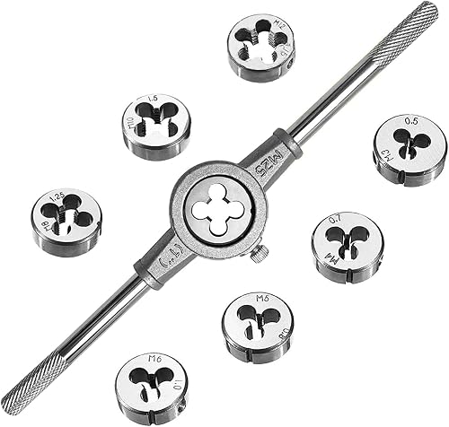 KEWAYO 8-teiliges Metrische Matrizen Set,Tragender Stahl Hand-Schraube Gewindeschneide Satz,Schraubenschlüssel Werkzeuge mit M3-M12 für Gewindeverarbeitung Manuelles Gewinde - Cheap-Us