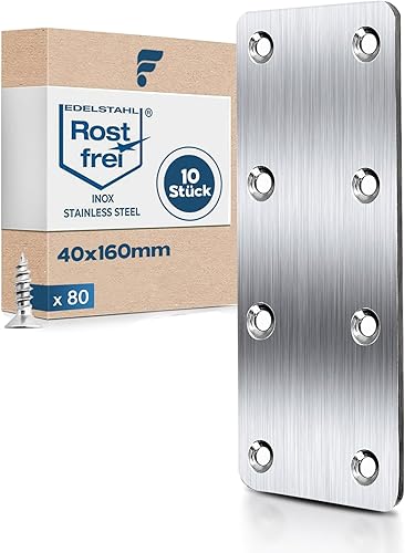 shinfly flachverbinder, 10 pcs (40mm×100mm) flachverbinder edelstahl mit 60 Stück Schrauben, lochblech Edelstahl metallplatte ,lochplatte für Möbel ,Stuhl, Tisch, Fenster - Cheap-Us
