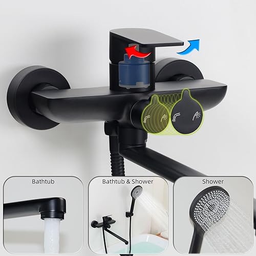 SHANFO Badewannenarmatur mit Handbrause, Wannenarmatur Langer Auslauf 30CM, Badewannen Armaturen Set, Schwarz, 8Y3OK - Cheap-Us