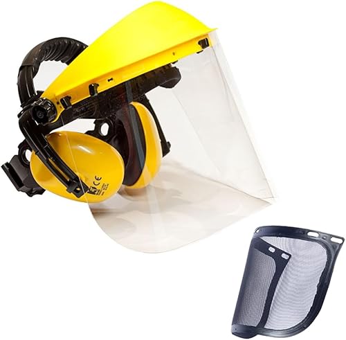 Viwanda Pro Gesichts- Gehörschutz Premium Set, 4-teiliges Set mit Gehörschutz, Polycarbonatvisier und Maschenvisier, gelb, ca. 40x20 cm - Cheap-Us