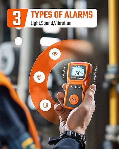 TopTes Guard-566 Tragbarer Kohlenmonoxid-Melder, Wiederaufladbar, mit Rückenclip, Vibration, Visuellen und Akustischen Alarmen, 168h Standby, Einstellbare Alarmschwellen, für Zuhause und Arbeit - Cheap-Us