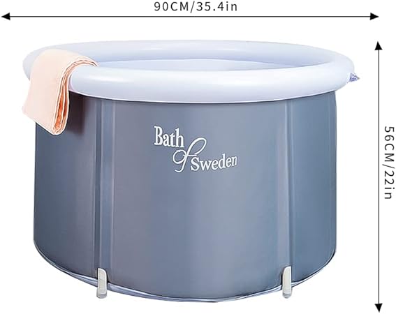 Faltbare Aufblasbar Badewanne für Erwachsene 90x56cm Klappbare Groß MäNner Eisfass Badewanne für Eisbad Dusche Mobile Erwachsene Kinder Spa Soaking (Grau) - Cheap-Us