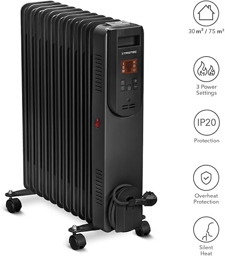 TROTEC Ölradiator TRH 25 E – Heizleistung 1000 W / 1500 W / 2500 W – Heizradiator elektrisch, 11 Rippen, mit Fernbedienung, schwarz - Cheap-Us