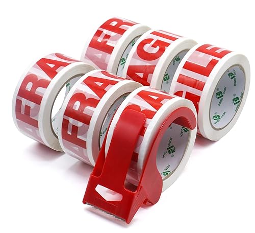 BOMEI PACK 6 Rollen Paketklebeband Fragile Klebeband Packband Verpackungsband Kartonband 66mx48mm Rot fragile Verpackungsmaterial für Pakete und Karton Packband mit hoher Klebkraft - Cheap-Us