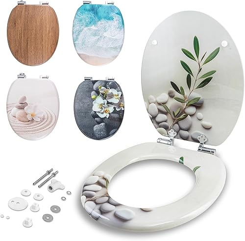 Benkstein® Premium Toilettendeckel antibakteriell oval weiß - Duroplast Klodeckel mit Quick-Release-Funktion und Softclose Absenkautomatik - Toilettensitz aus rostfreiem Edelstahl abnehmbar WC Sitz - Cheap-Us