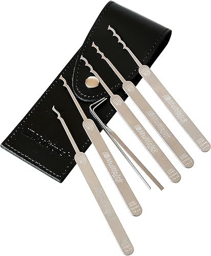 Multipick Profi Dietrich Set ELITE 7 BOGOTA Lockpicking Set 7 Teile aus hochwertigstem Federstahl in feinem Rindsleder-Etui mit Druckknopf - Original Multipick made in Germany Schwarz - Cheap-Us