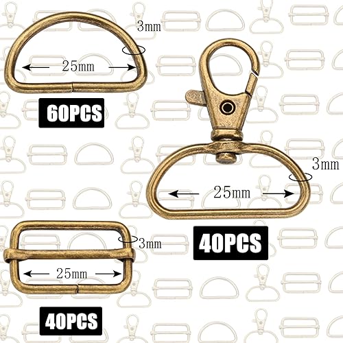 Nuts OT nuts 70 Stück Metall Drehbare Karabinerhaken mit D-Ringen Triglide-Schiebeschnallen für Schlüsselband Geldbörse Tasche Riemen Hundehalsbänder Rucksack DIY Nähen Zubehör - Cheap-Us
