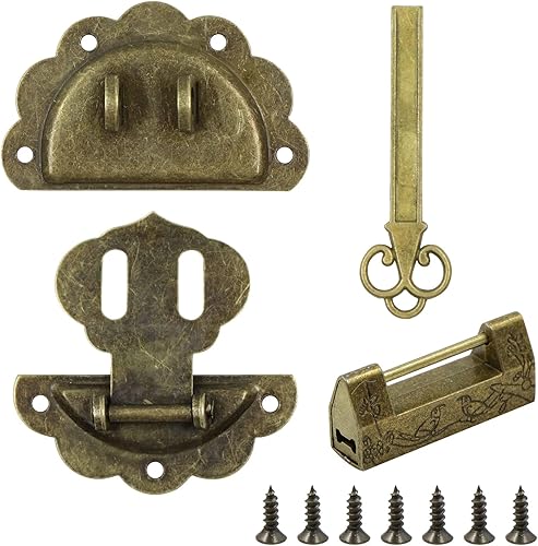 Vintage Design Alloy Latch, Retro Style Mini Vorhängeschlösser mit Schrauben und Schlüssel Key, Retro-Schmuckkasten-Riegelschloss für Holz Schublade Schmuck Box Case Cabinet Möbel Dekorative Schrank - Cheap-Us