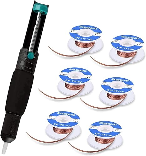 Tabiger Entlötpumpe Set,Entlötpumpe&2 Entlötlitze,Desoldering Wick&Desoldering Pump,2pcs Entlöten Docht (2,5 mm Breite, 1,5 m Länge),Lötmittel Sauger Vakuumpumpe Solder Removal Tool - Cheap-Us