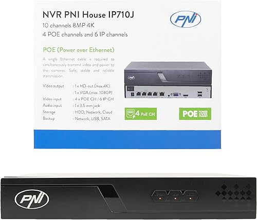 POE NVR PNI House IP710J, 10 Kanäle 4K 8MP, 4 POE-Kanäle ja 6 IP-Kanäle, schwarz - Cheap-Us