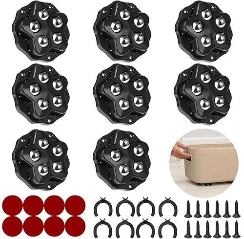 SkyJoy®kugelrollen。8 Stück Rollen mit je 5 Kugeln, 300KG Belastbarkeit, mit Kleber und Schrauben. Universal 360 mobiles Rad für den Transport von Möbeln, Waren Schwerlast-Möbel-Rollen - Cheap-Us