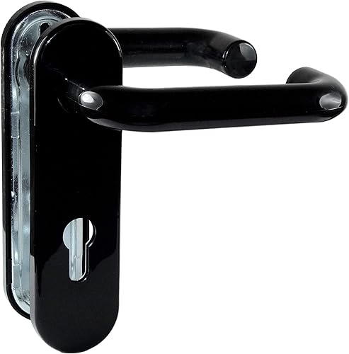 SN-TEC Stahltür FH Tür Beschlag für Feuerschutztüren, mit beidseitig Drücker, abgerundetes Schild, Kunststoff schwarz nach DIN 18273 FS - Cheap-Us