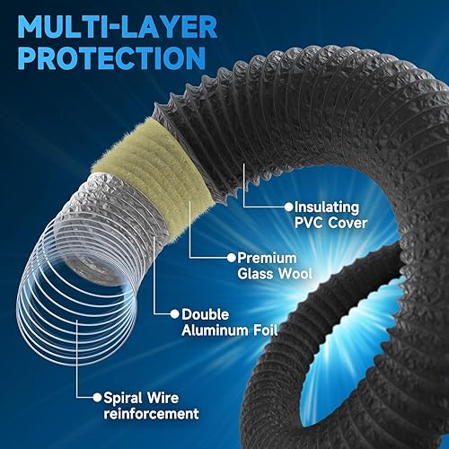 Hon&Guan 100 mm Lüftungsschlauch Schallgedämmter Wärmeisolierung Alu Flexrohr Lüftungsschlauch für Klimaanlage, Rohrventilator Länge 1.2m (ø100 mm* 1.2 m), Polyester - Cheap-Us