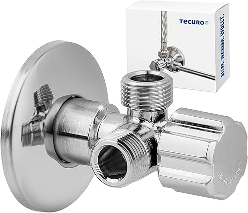 tecuro | Doppeleckventil Eckventil | inkl. Schubrosette Ø 56 mm | Wandanschluss 1/2 Zoll (DN 15) | mit zwei Abgängen Anschluss 3/8 Zoll | Messing | verchromt | D441094 - Cheap-Us